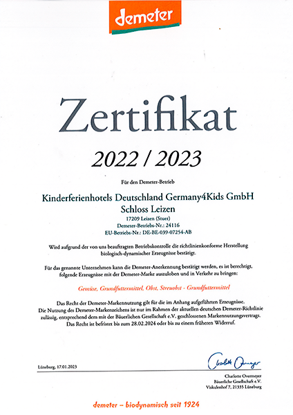 Demeter Zertifikat 2002/2023
